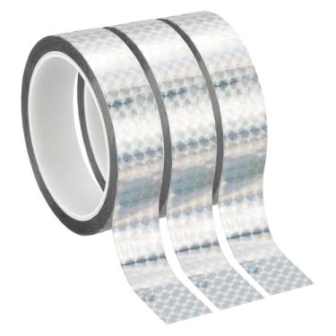 Imagem de PATIKIL Fita de filme de poliéster metalizada de 2,5 cm x 150 metros, 3 peças de fita decorativa metálica a laser prata fita adesiva espelhada para detalhes de paredes de decoração de barcos