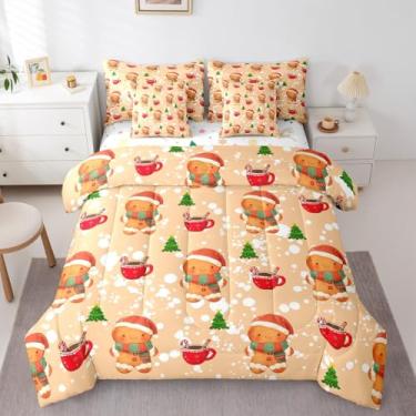 Imagem de Erosebridal Lindo conjunto de edredom masculino de gengibre, solteiro, com lençol de Natal, 7 peças, para inverno, árvore de Natal, conjunto de colcha de cama de feliz Natal