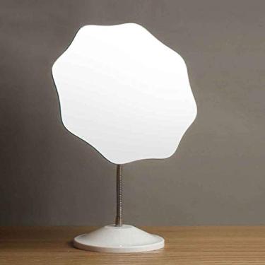 Imagem de LXB Espelho de maquiagem pequeno, espelho de maquiagem desktop simples grande estilo europeu princesa espelho criativo único espelho de mesa dormitório espelho de vaidade vibratório, diâmetro 21 cm