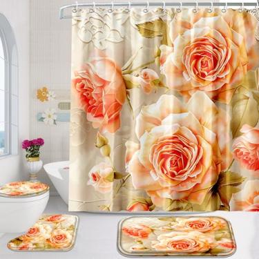 Imagem de Poedist Conjunto de 4 peças de cortina de chuveiro de banheiro, conjunto de banheiro infantil, conjuntos de cortina de chuveiro espacial com tapetes (tapete de banho, forma de U e tapete de tampa de