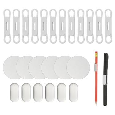 Imagem de PATIKIL 12 porta-lápis magnético para caneta, suporte de lápis flexível de silicone, clipe organizador ajustável com 6 folhas de metal para quadros brancos de geladeira, prancheta de mesa, cinza