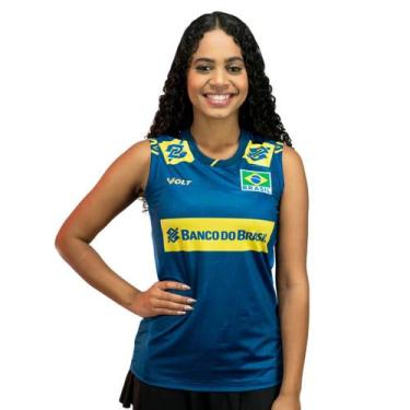 Imagem de Camisa de Vôlei Regata Brasil 2025 Azul Feminina - Volt, GG