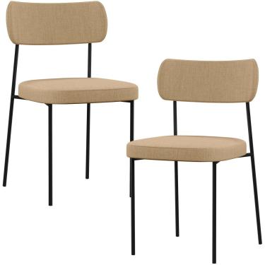 Imagem de Kit 02 Cadeiras Estofadas Para Sala De Jantar Melina L02 Linho Bege Escuro - Lyam Decor