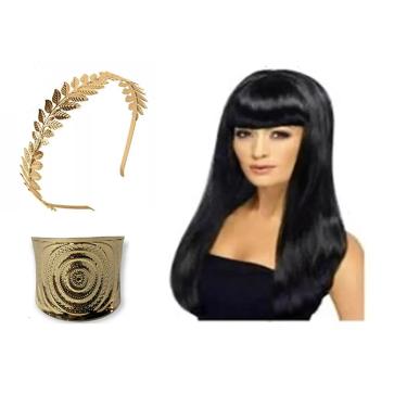 Imagem de Fantasia Grega Romana Egípcia C/ Tiara Peruca E Bracelete
