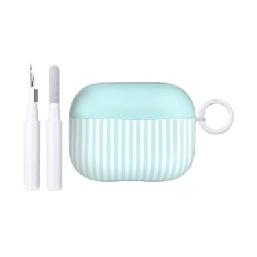 Imagem de Fycyko Capa protetora para AirPod Pro 2/Pro 1 geração fofa listrada moderna estética brilhante à prova de choque para AirPod Pro 2/Pro 1 com kit de limpeza - azul