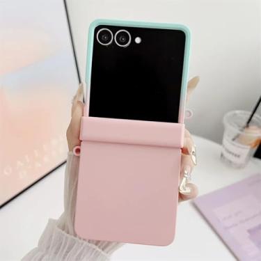 Imagem de Capa para Galaxy Z Flip5, capa protetora luxuosa de cor fosca e resistente a colisões, cor gradiente, com dobradiça rígida (para Galaxy Z Flip5/rosa e verde)