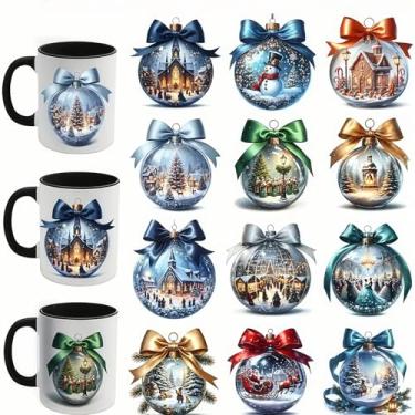 Imagem de 12 peças de inverno Natal cenário de neve UV DTF copos transferência adesivo impermeável para copos de vidro, móveis, artesanato DIY, adesivos de transferência para garrafa de água DIY, decalque de