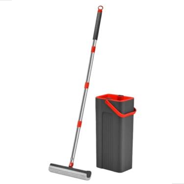Imagem de Powermaid Mop Esponja Pro Com Balde, Vermelho e Preto, Cabo Aço Inox 125cm, Manual, Sistema Lava e Seca, 2 Compartimentos, Esponja PVA de Alta Absorção