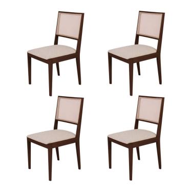 Imagem de Conjunto Com 4 Cadeiras De Jantar Suellen Em Madeira E Mdf Castanho Linho Bege