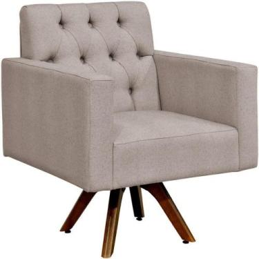 Imagem de Poltrona Giratória Base De Madeira Capitonê Linho Bege - LYAM DECOR