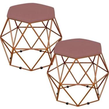 Imagem de Kit 02 Puffs Aramado Bronze Six L02 Suede Rosê - LYAM DECOR