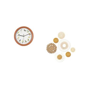 Imagem de Fenteer Relógio de Parede com Pássaros Cantores, Decoração Suspensa, Relógios de Pássaros, Ornamentos Decorativos de Parede, Arte de Parede em Rattan, Artesan