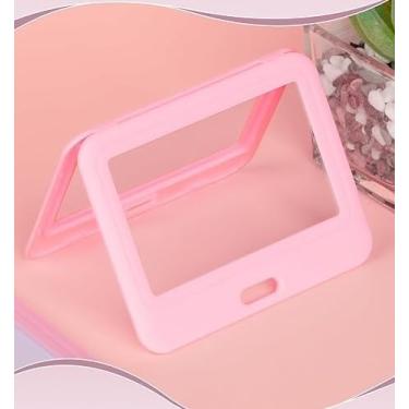 Imagem de Porta-crachá de identidade com janelas de dupla face, capa de plástico rígido horizontal bolsa protetora de cartão rosa para escritório, escola, cartões de crédito, cartões de crédito de proximidade