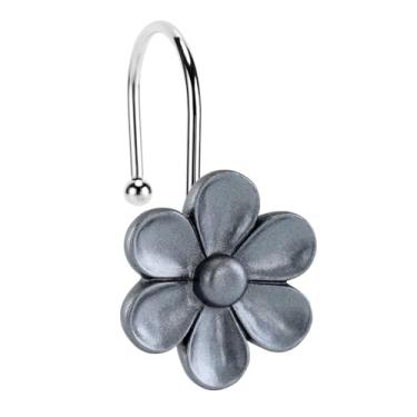 Imagem de Ganchos de cortina de chuveiro florais, 12 peças de ganchos de metal de resina à prova de ferrugem, anéis de varão de cortina de chuveiro, ideais para banheiro, quarto, sala de estar, decoração de