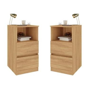 Imagem de Kit 2 Mesas De Cabeceira 38,5cm 2 Gavetas Multimóveis Mp4501 Madeirado