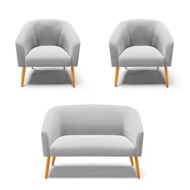 Imagem de Namoradeira e 2 Poltronas Pé Palito Castanho Stella Suede Cinza D03 - D'Rossi