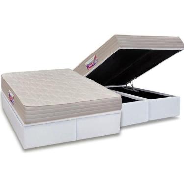 Imagem de Cama Box Baú Queen: Colchão Espuma D45 Herval Top + Base Crc Courano White(158X198)