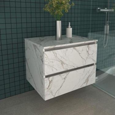 Imagem de Gabinete Banheiro 2 Gavetas 60Cm Cr10087 Mármore Branco - MULTIMOVEIS