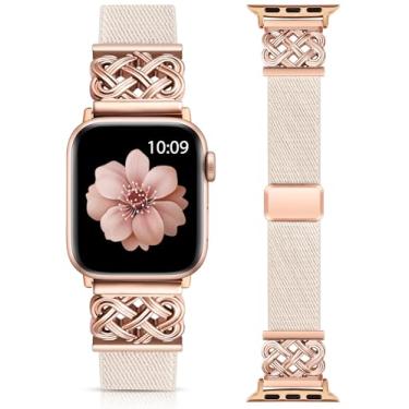 Imagem de Minyee Pulseira magnética elástica compatível com Apple Watch séries 11 10 9 8 7 6 5 4 SE/Ultra 3 2 1, Starlight/ouro rosa de 42/44/45/46/49 mm