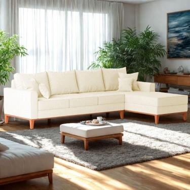 Imagem de Sofá 4 Lugares Beny Com Chaise Direito Corino Bege