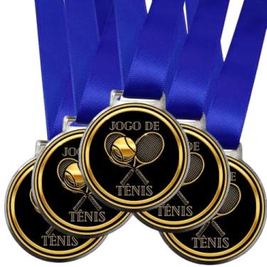 Imagem de Kit 5 Medalhas Para Tênis Torneio de Campeão Premiação 50mm Com Fita Azul