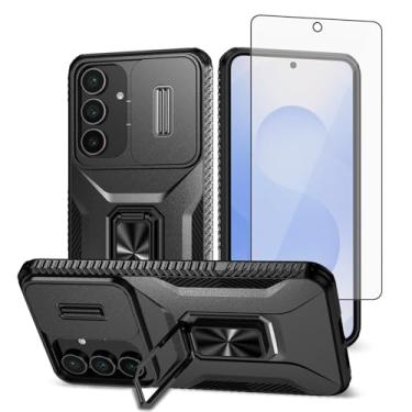 Imagem de Asuwish Capa de telefone para Samsung Galaxy S25 FE 5G com capa de câmera deslizante de vidro temperado protetor de tela suporte suporte robusto fino celular protetor militar S 25 EF S25FE 25S 25FE