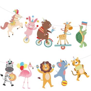 Imagem de Hooqict Faixa de desfile de animais, decorações de aniversário de animais, faixa de guirlanda de feliz aniversário para crianças, meninas, meninos, zoológico, carnaval, circo, decorações de festas