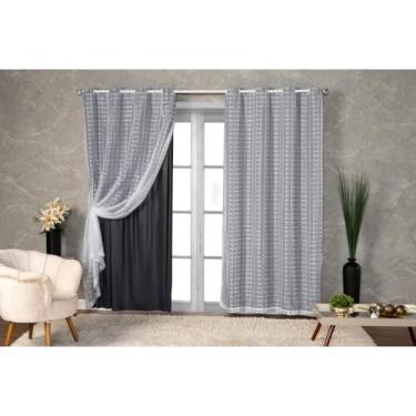 Imagem de Cortina Blackout prata 2,80 m x 2,30 m com Xadrez para sala quarto porta balcão(BRANCO,2.80mt LARGURA x 1.60mt ALTURA)