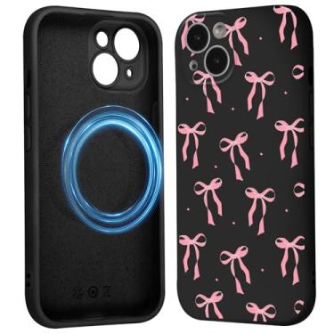 Imagem de Vulfwela Linda capa de telefone com laço coquete para iPhone 13 capa magnética de 6,1 polegadas, compatível com Magsafe, fita estética com padrão de laço capa de proteção de silicone líquido macio