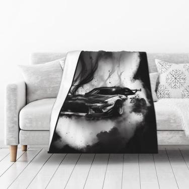 Imagem de Cobertor Drosery Drifting Car Preto Branco Desenhos Flanela
