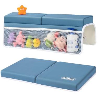 Imagem de URMYWO Conjunto de joelheira de banho e descanso de cotovelo - Almofadas de joelho de banho de bebê de 3,8 cm de espessura com organizador de brinquedos, tapete de banheira antiderrapante aconchegante