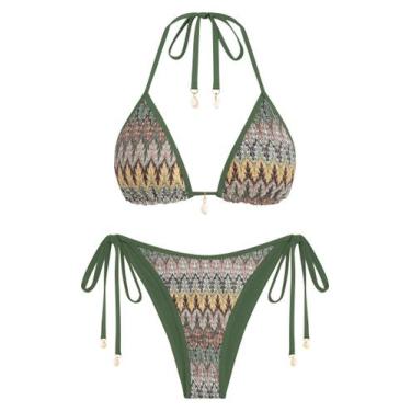 Imagem de Conjunto de biquíni ZAFUL Colorblock Stripes Triangle Halter Green M