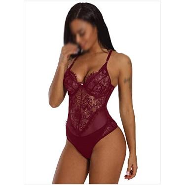 Imagem de WYUYIWH Macacão sexy de renda com cílios vazados frente única pijama feminino lingerie de renda sexy camisola Babydoll roupa de dormir (cor: D, tamanho: código M) (código D S), D, S Code