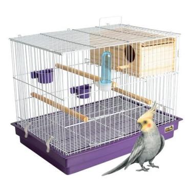 Imagem de Gaiola para Papagaio, Gaiola Criadeira para Aves Calopsita com Ninho Mdf Resistente Durável(Branca/Lilás)