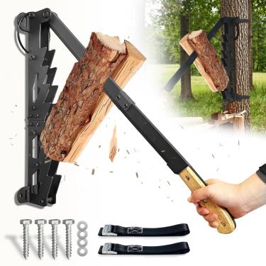 Imagem de Divisor Kindling 3 em 1 montado na parede para madeira, portátil, metal, fogo, madeira, espátula, cortador de lenha resistente à mão, resistente à mão, divisor de troncos de lenha para uso interno ou