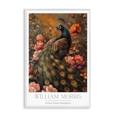 Imagem de Stupell Industries Arte giclée emoldurada de pavão vermelho inspirado em Morris vintage, design por Petal Prints Design, 76 x 50 cm