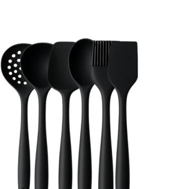 Imagem de Colher de Silicone para Cozinha Conjunto, Preto e Vermelho, Adequado Tanto para Uso DoméStico Como para Catering.(KIT 06 SILICONE - PRETO)