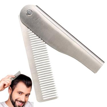 Imagem de Pente dobrável | Pente de estilo de aço inoxidável | Escova de cabelo de bolso para homens, alisador de cabelo para cuidados diários, barba ou bigode