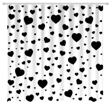 Imagem de Fitumiw Cortina de chuveiro Dia dos Namorados 182,88 cm x 182,88 cm Love Black Heart Home Decorações de banheiro romântico coração preto conjunto de cortinas de banheira com 12 ganchos