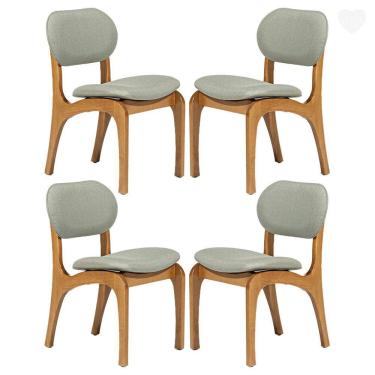 Imagem de Kit 4 Cadeiras De Jantar Estofada Rafine Madeira Castanho Linho Verde