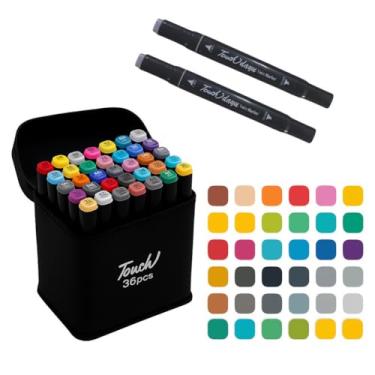 Imagem de Kit com 36 Canetas Marcadores Artísticos Dupla Ponta, Tinta à Base de Álcool, Cores Vivas e Misturáveis, Estojo Portátil, Ideal para Ilustrações, Lettering e Colorir
