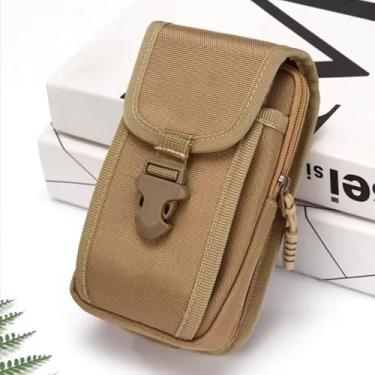 Imagem de Bolsa tática para celular Molle, coldre para smartphone, bolsa portátil para celular EDC, organizador de cartão com capacidade dupla, pacote de segurança, adequado para cinto de cintura, Kahki 10 x