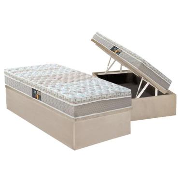 Imagem de Cama Box Baú Solteiro: Colchão Molas Ensacadas Castor Pocket Class + Base Crc Suede Clean(88x188)