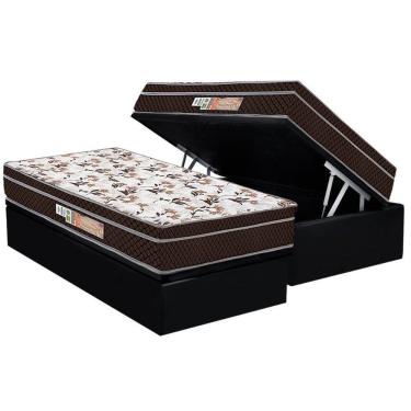 Imagem de Cama Box Baú Solteiro: Colchão Espuma Polar D28 Ep Resistence + Base Crc Suede Black