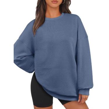 Imagem de Moletom MEROKEETY Oversized para mulheres 2024, outono, azul escuro