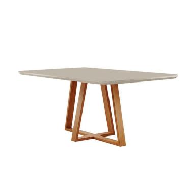 Imagem de Mesa De Jantar Florença Madeira Maciça 160x90cm Tampo Retângular Vidro Móveis Minas Cor Off White