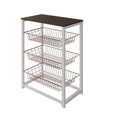 Imagem de Fruteira Com Suporte Para Micro-Ondas Barcelona Aço Branco Cesto Cobre Tampo Amêndoa - Cor: Marrom