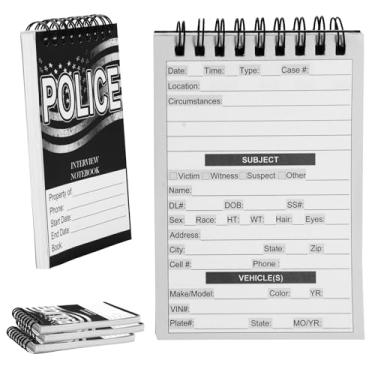 Imagem de PruQuaiy Bloco de notas de entrevista de campo policial de segurança pública, 3 unidades, para policiais, presentes, bilhetes, caderno, equipamento de entrevista policial, acessórios, 70 folhas/140