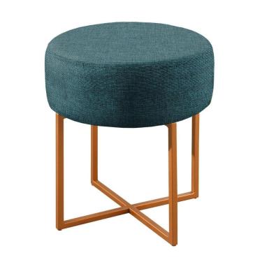 Imagem de Puff Banqueta Otávio Luxo Base Bronze Castellar Móbile Linho Azul
