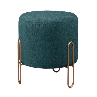 Imagem de Puff Banqueta Mali Luxo Base Bronze Castellar Móbile Linho Azul